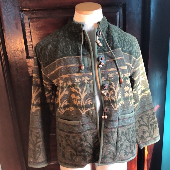 Tapestry Jacket by Flashback PXL green,gold,unique buttons/pockets floral motifs - Picture 3 of 17